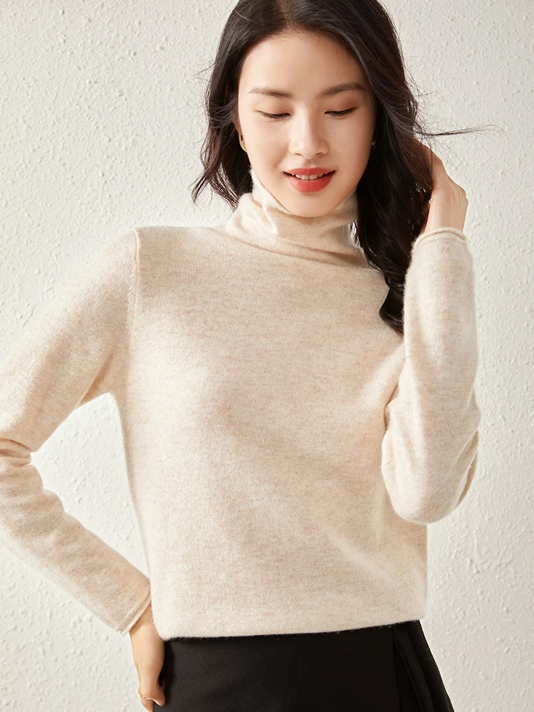 

2024 Spring Autumn Women Sweater 100% Cashmere Turtleneck Pullover Ladies Knit Soft base Sweater Fashion Slim Women Clothing