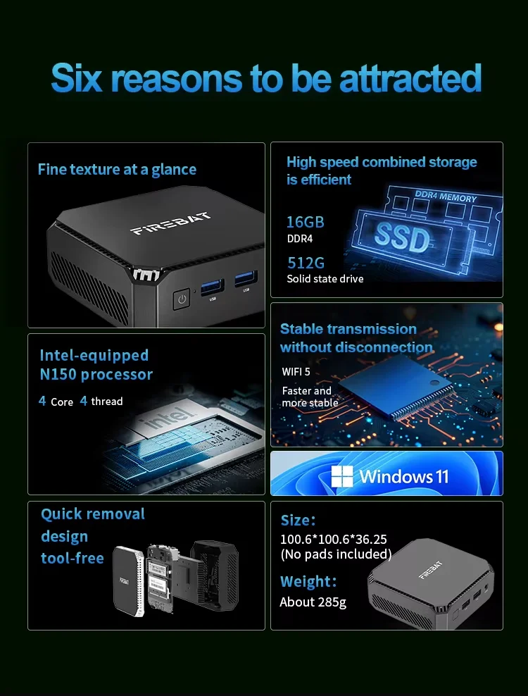 【新品】FIREBATミニPC N150 メモリ16GB +512GB [T2] Amazon.com : FIREBAT Mini PC Computer N150 Intel (3.6GHz