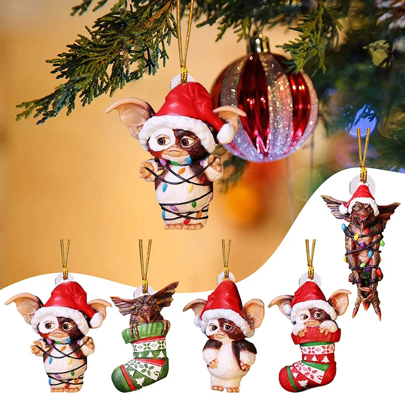 

Gremlins Gizmo Fairy Light Santa Hat Hanging Christmas Figurine Ornament Decor Christmas Tree Decoration New Year Party Decor