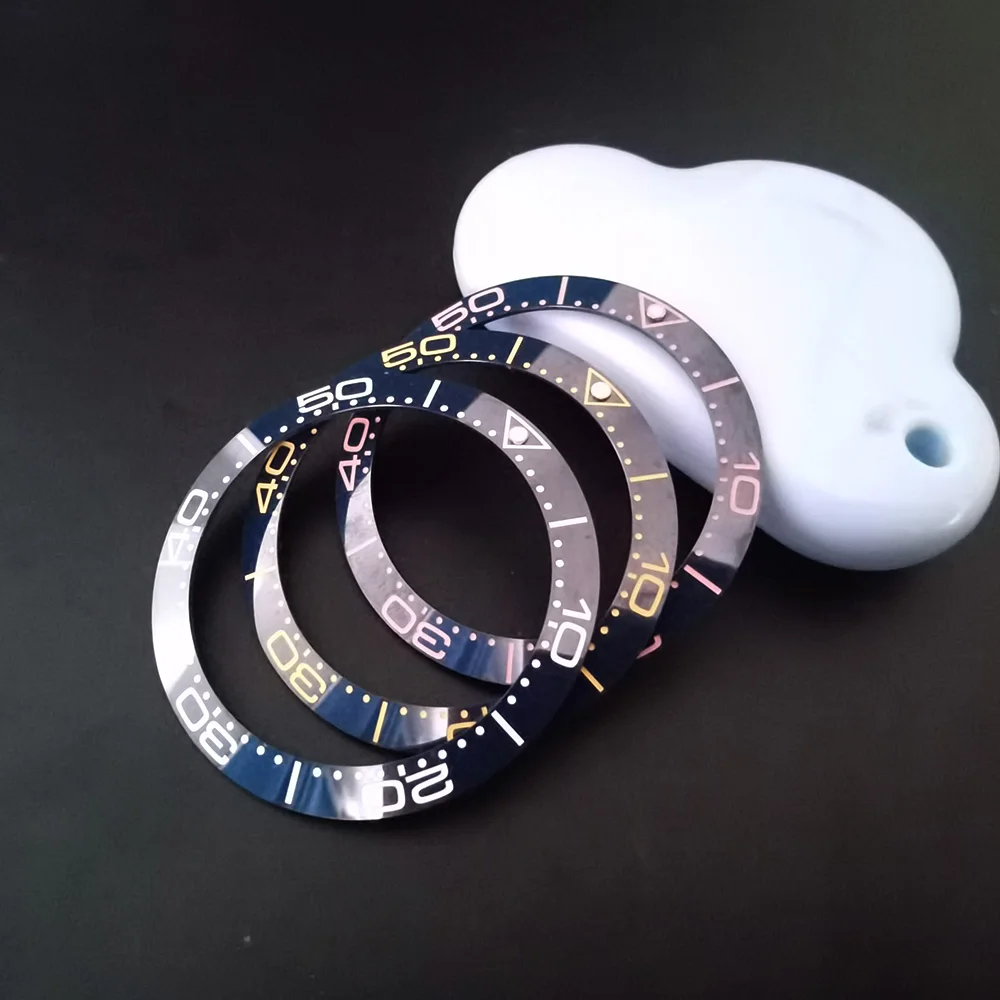 Sleek Black Blue Ceramic Bezel Insert with Green Luminous Accents