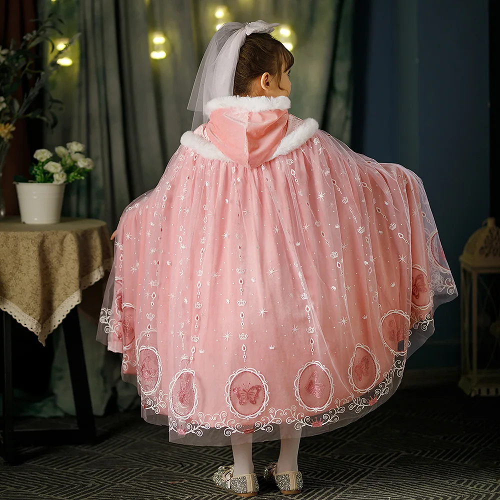 SEFIRST Mantello da Principessa Bambina con Corona, Lucide Costume in Tulle con Paillettes per Cosplay Party Carnevale Halloween, Colorato
