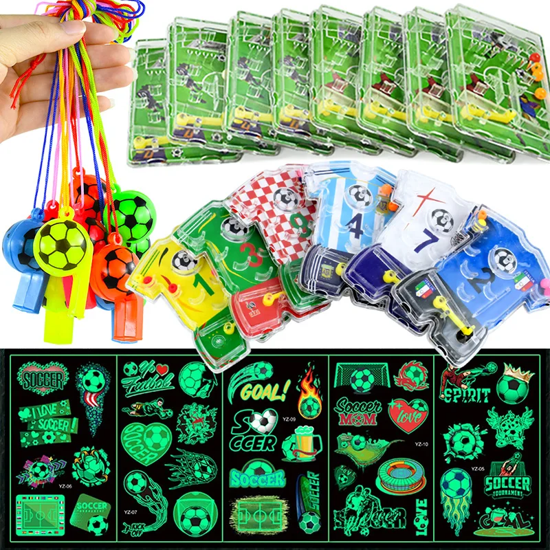 Football Themed Toys 6/10pcs Football Themed Toys Sets Soccer Whistle Table Football Maze Game Puzzle Toy For Kids Birthday Party Favors Gift Fillers