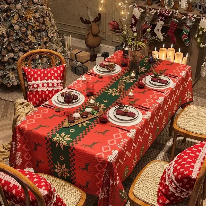 

1PCS Christmas and New Year atmosphere tablecloth rectangular cotton linen tablecloth waterproof dining table cloth