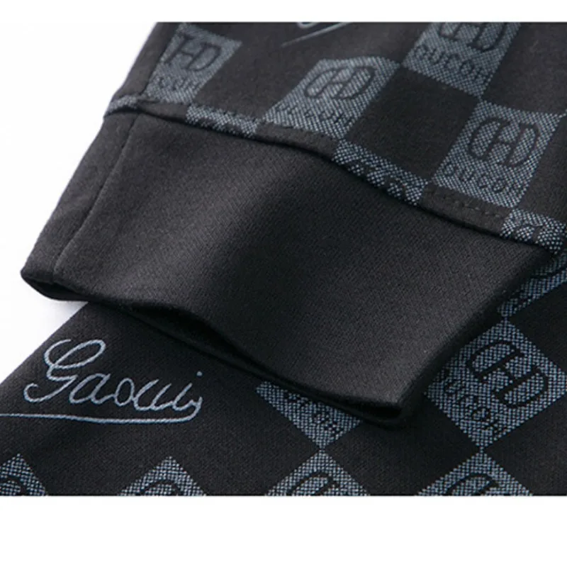 Spring and Autumn Men's Pullover Round Neck Letter Print Checkered Geometric Contrast Color Long Sleeve T-shirt Hoodies Tops