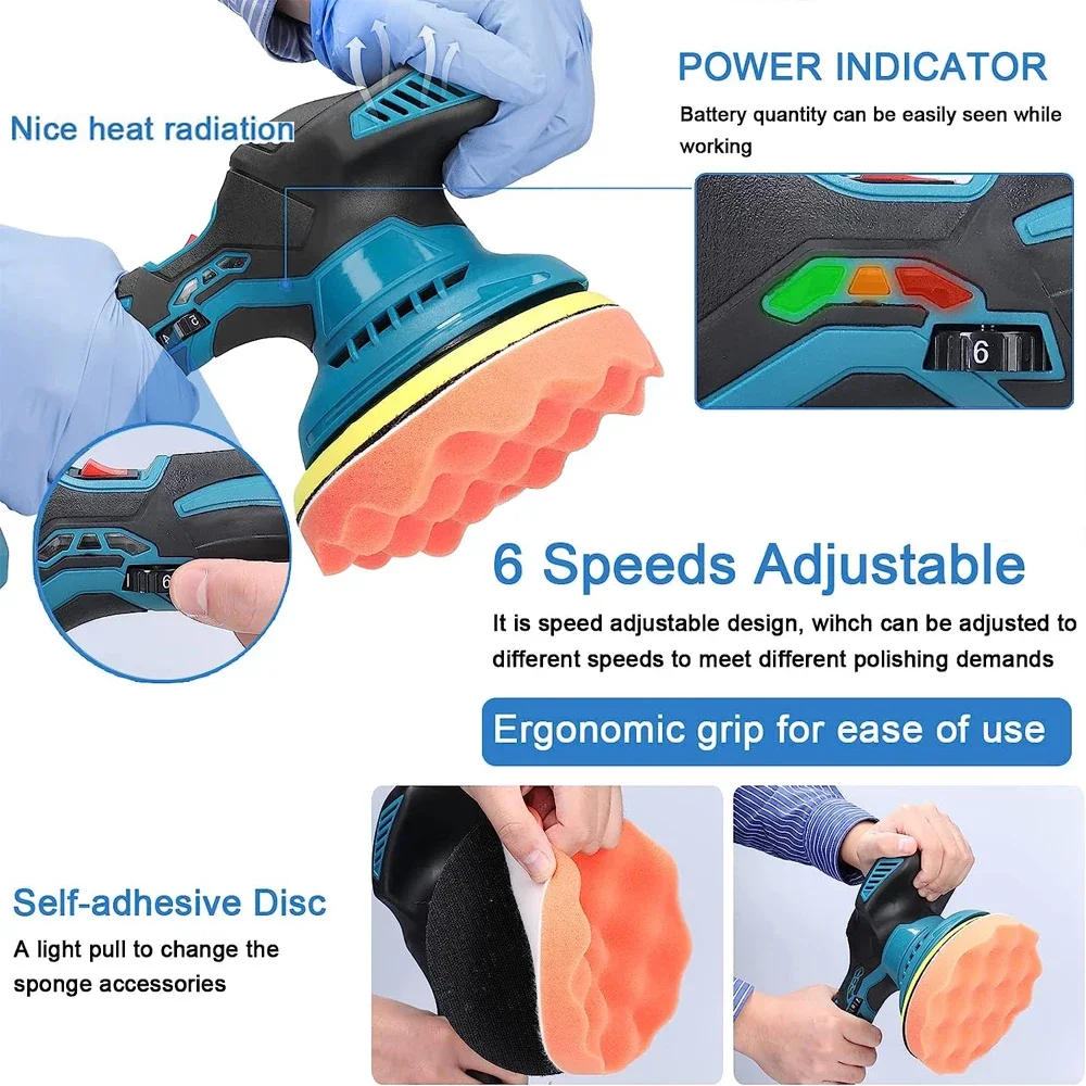 6 Gears Electric Car Polisher Machine Auto Polishing Machine Adjustable Speed Sanding Waxing Tools For Makita 18v Battery