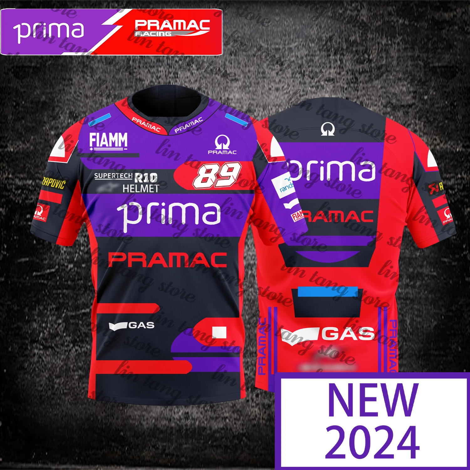 

2024 New Fashion Men's Motorcycle Racing Competition Pramark 89 Racer Purple Prima Sports Quick Dry T-shirt