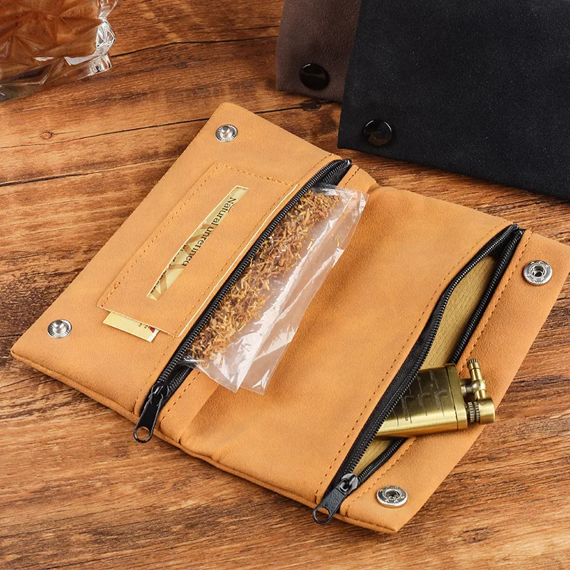Handmade Leather Tobacco Pouch Case Bag Smoking Paper Holder Wallet Multifunctional Foldable Tobacco Storage Pouch