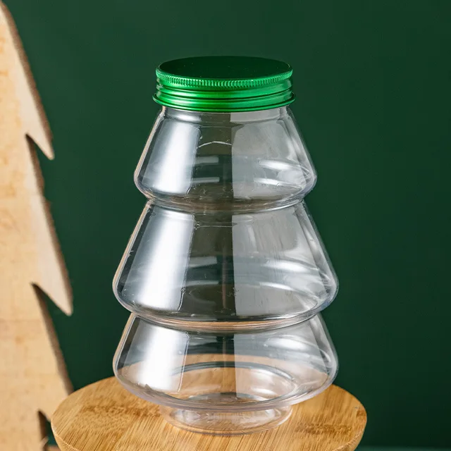 6 db Karácsonyfa Mini Jar Cukorka Sütemény Csokoládé Tároló Csomagolás Gyermekek Snack Ajándék Átlátszó Edény Karácsonyi Dekoráció