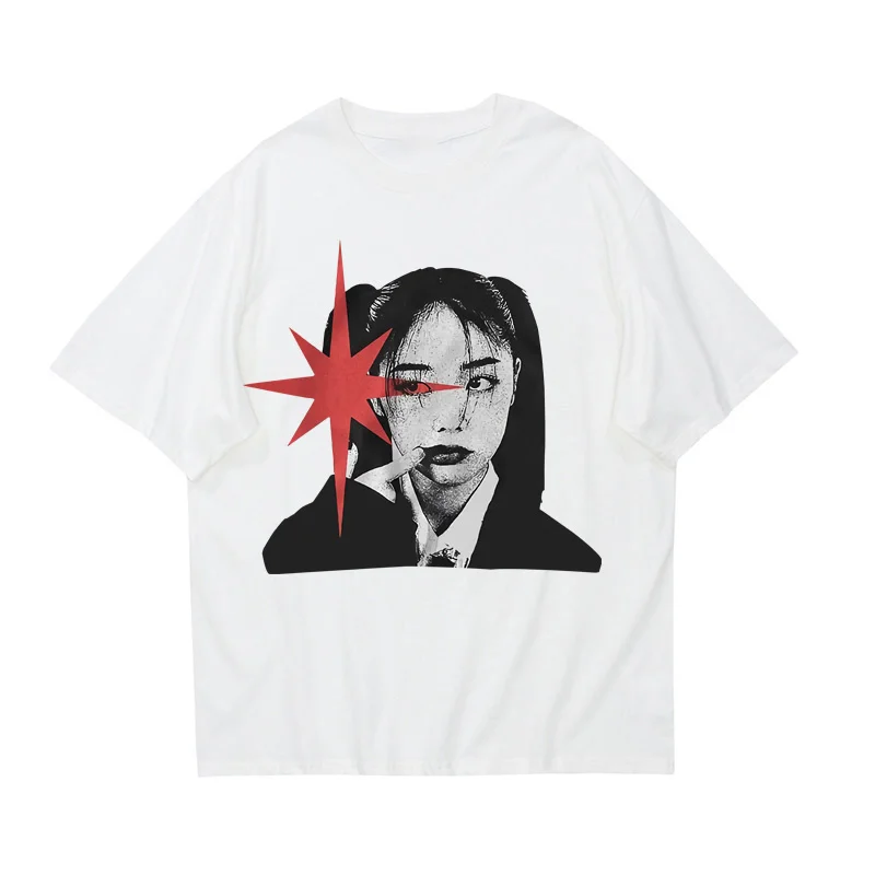 

Y2K 100% Cotton T-shirt Hip Hop Fashion Harajuku Graphic Print Short Sleeve T-shirts Streetwear Punk Casual Top Goth Loose Tee