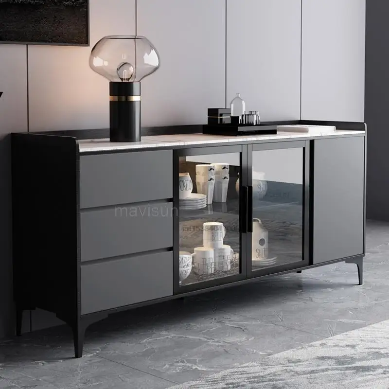 Nordic Rock Board Sideboard Solid Wood Wine Cupboard Modern Minimalist Living Room Marble Storage Cabinet Kitchen Furniture