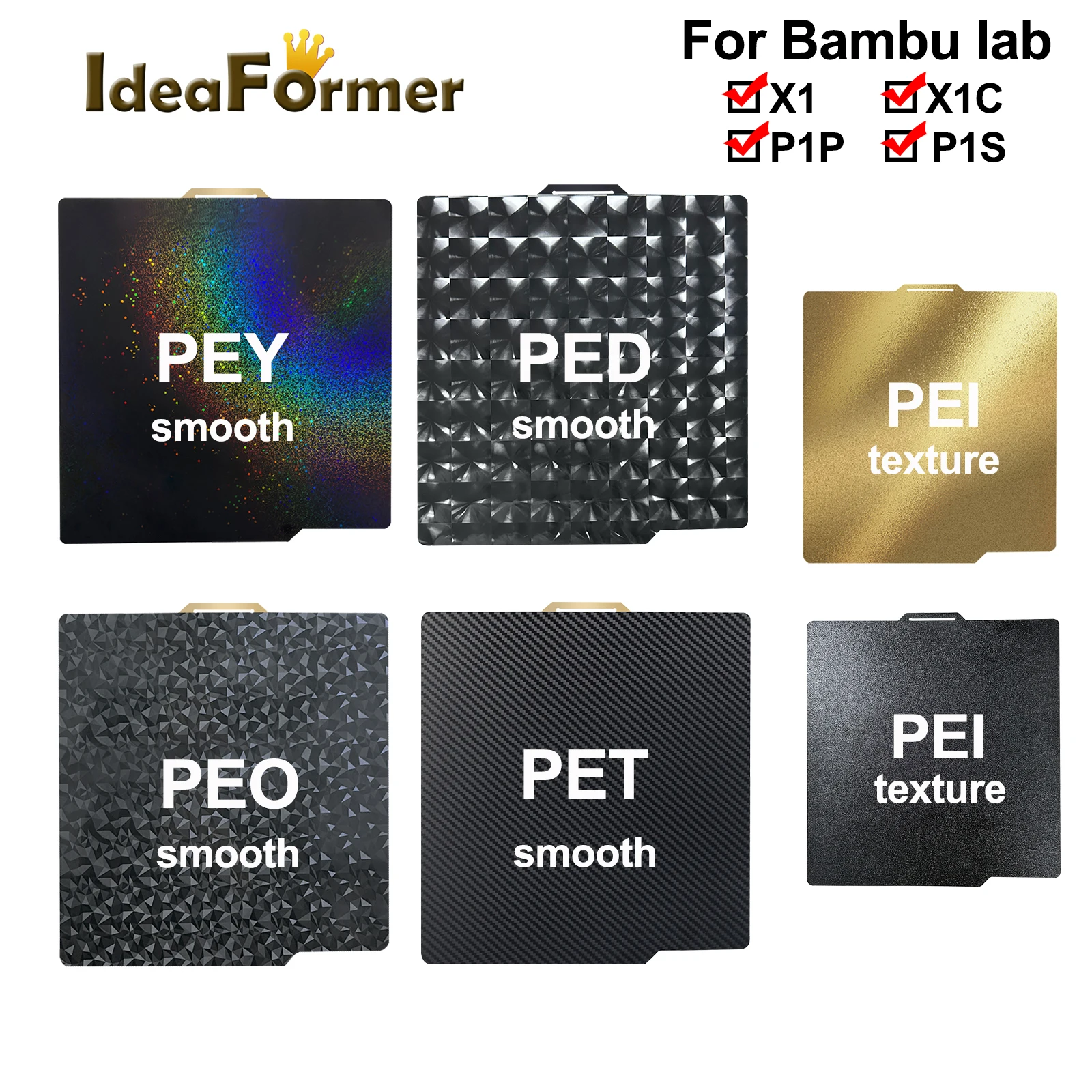 Upgrade Black Pei Sheet Per Bambu Lab X1 P1P Pey Build Plate Smooth 5D Ped Plate Peo Heatbed Per Bambulabs X1 Carbon Pet Sheet