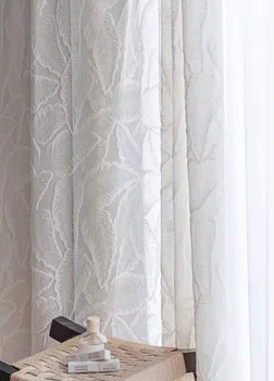 Filato per tende bianche francesi tende romantiche in rilievo 3D per tende a prova di luce e opaquefor camera da letto soggiorno balcone foglia ricamata 1