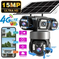 Caméra de sécurité extérieure solaire V380 Pro à triple objectif PTZ, détection humanoïde, audio bidirectionnel, caméra 4G SIM, vision nocturne, suivi automatique, alarme et vision nocturne couleur, caméra étanche IP66, caméra de surveillance 4G alimentée par batterie rechargeable 1