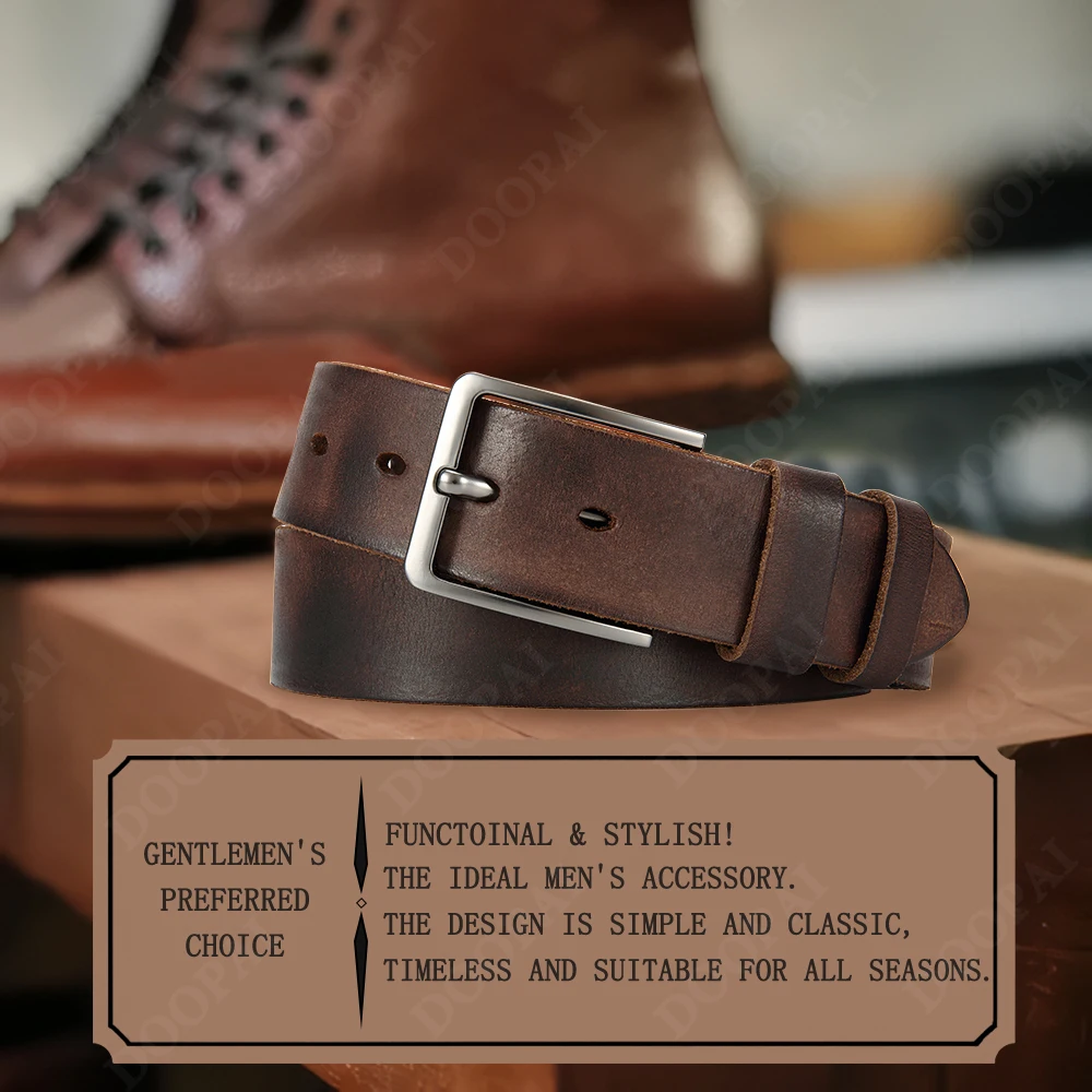 High-Quality Mens Casual Belt - Antique Metal Needle Buckle Top Layer Cowhide Multiple Colors
