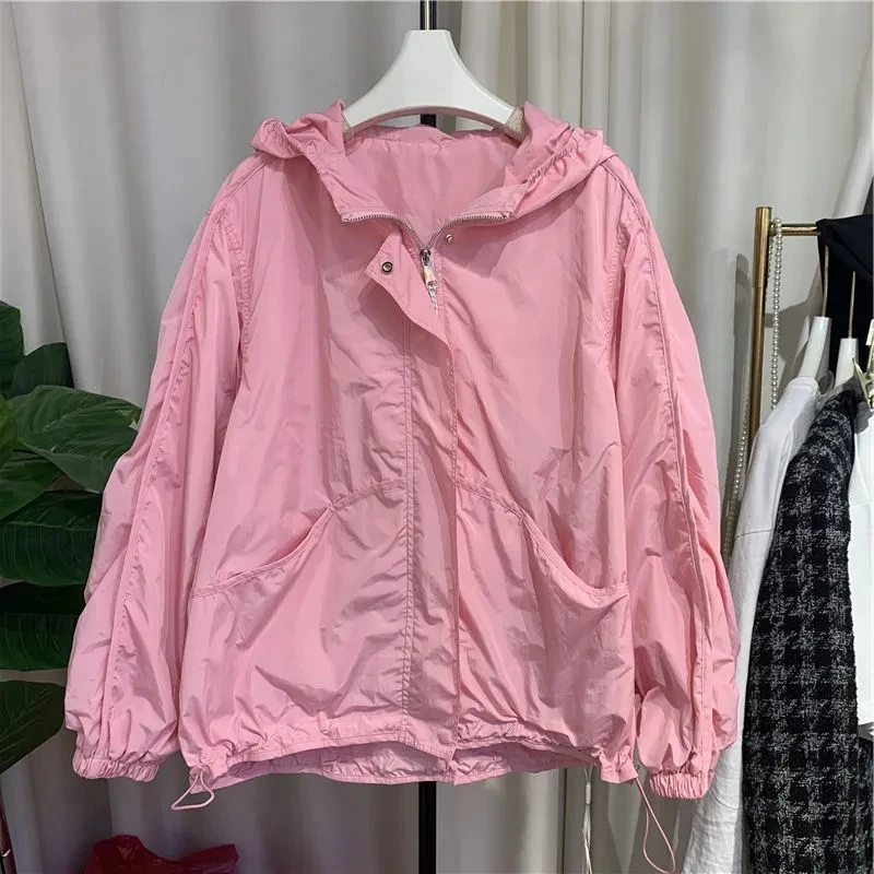 

Candy Color Women's Sunscreen Jacket 2022 Spring Summer New Korean Loose Casual Thin Hooded Coat Sun-Proof Clothing All-Match