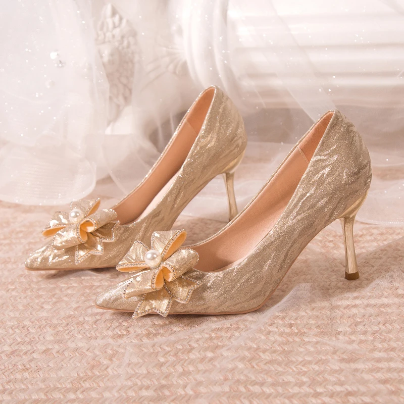 Aphixta 8cm 6cm Stiletto Heels Wedding Pumps Women Party Shoes Silver Crystal Butterfly Knot Pointed Toe Sexy High Heels