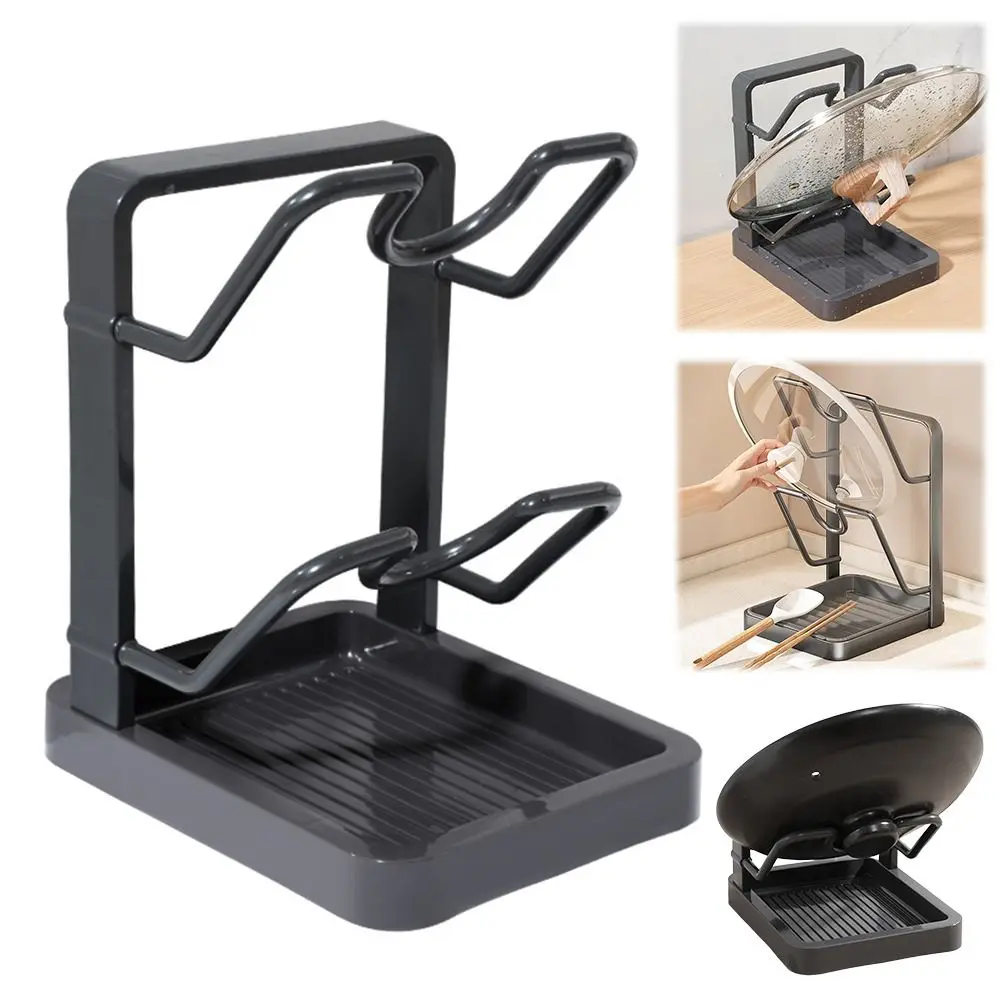 Durable Double Layer Pot Lid Rack Draining Large Capacity Cutting Board Holder Non-slip Kitchen Storage Rack Pot Lid Organizer