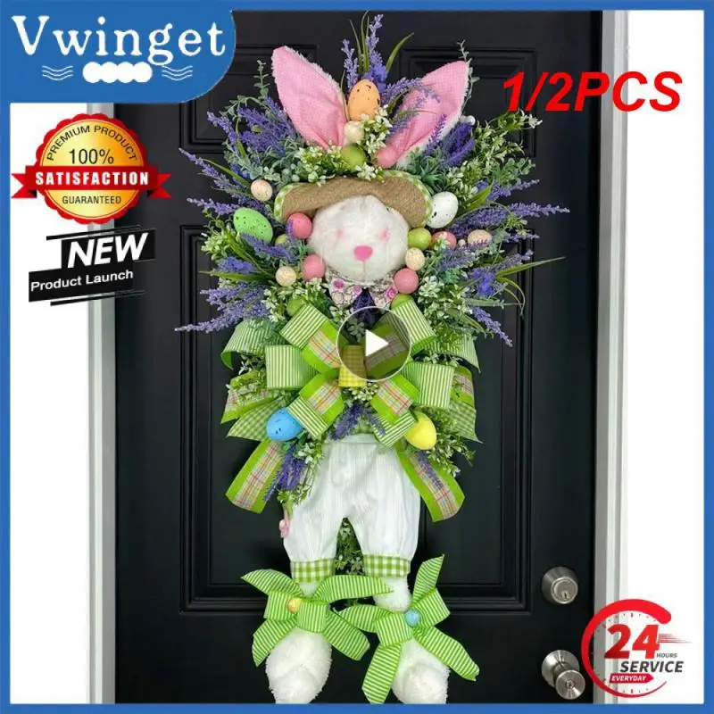 

1/2 шт. Пасхальный венок с кроликом для входной двери, Пасхальный кролик, украшение для дома, пасхальное украшение для сада