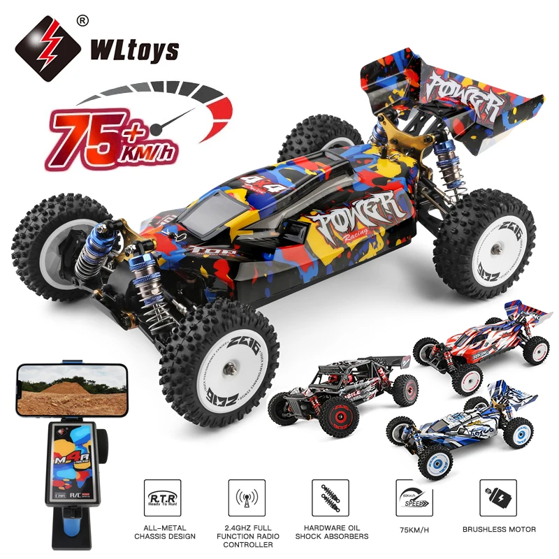 WLtoys 124007 프로페셔널 레이싱 원격 제어 자동차, 고속 드리프트 몬스터 트럭, 남아용 어린이 장난감, 75 KM/H 4WD RC 자동차 