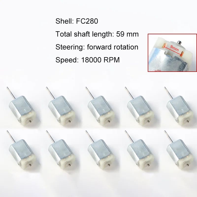 

10 PCS OEM Motor FC280 DC 18000 RPM 59mm DIY Engine For Car Replacement Power Accesseries Forward Rotation Toy High Quality