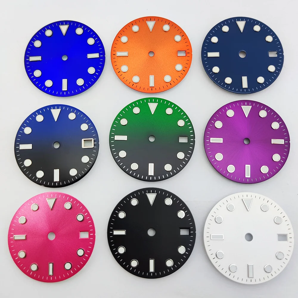 NH35 dial 28.5mm dial frosted/glossy watch for NH35/NH36 movement watch replacement parts blue/green luminous dials