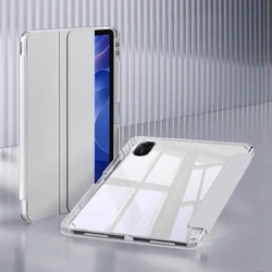 Tri - Folding Clear Soft TPU Tablet Case with Pencil Holder - Redmi Pad 2 2025 (Grey)