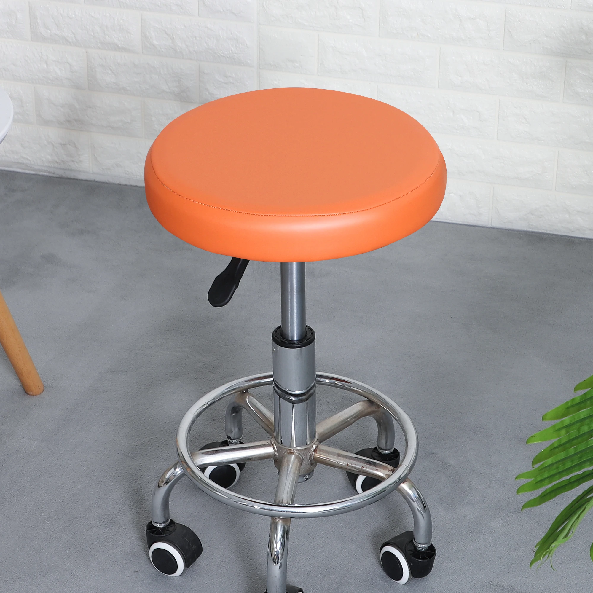 Waterproof PU Leather Round Bar Stool Slipcover with Elastic Bands