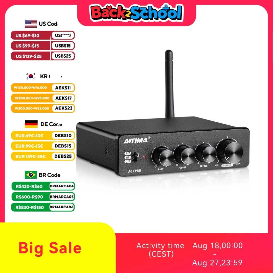 Bluetooth AIYIMA-A01 Proステレオオーディオアンプ,Hifi