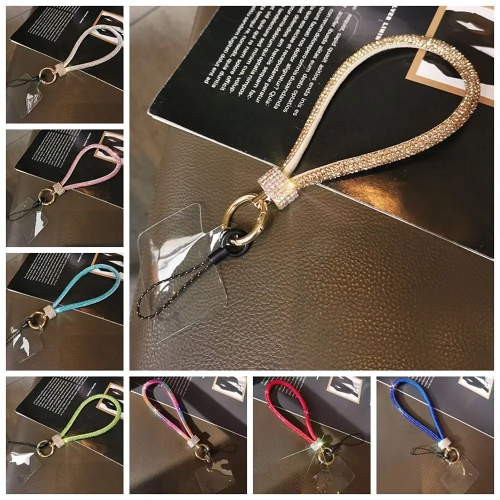 Lanière Anti-perte Pour Téléphone Avec Strass + 5 Pads Adhésifs - Longueur 70cm, Couleur Or