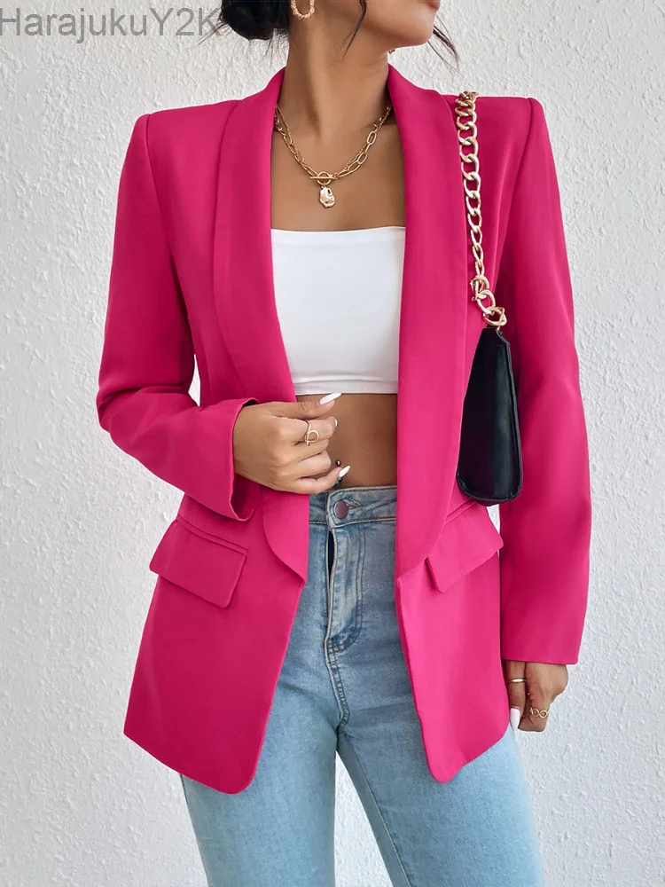 Spring Women's Jacket Suits Elegant Rose Red Office Ladies Oversize Long Sleeve Blazers Casual Suit Coats for Women 2023 Fashion ladies french style white 3d flower loose suit jacket women s 2023 spring new fashion sweet slimming rhinestone blazers coat