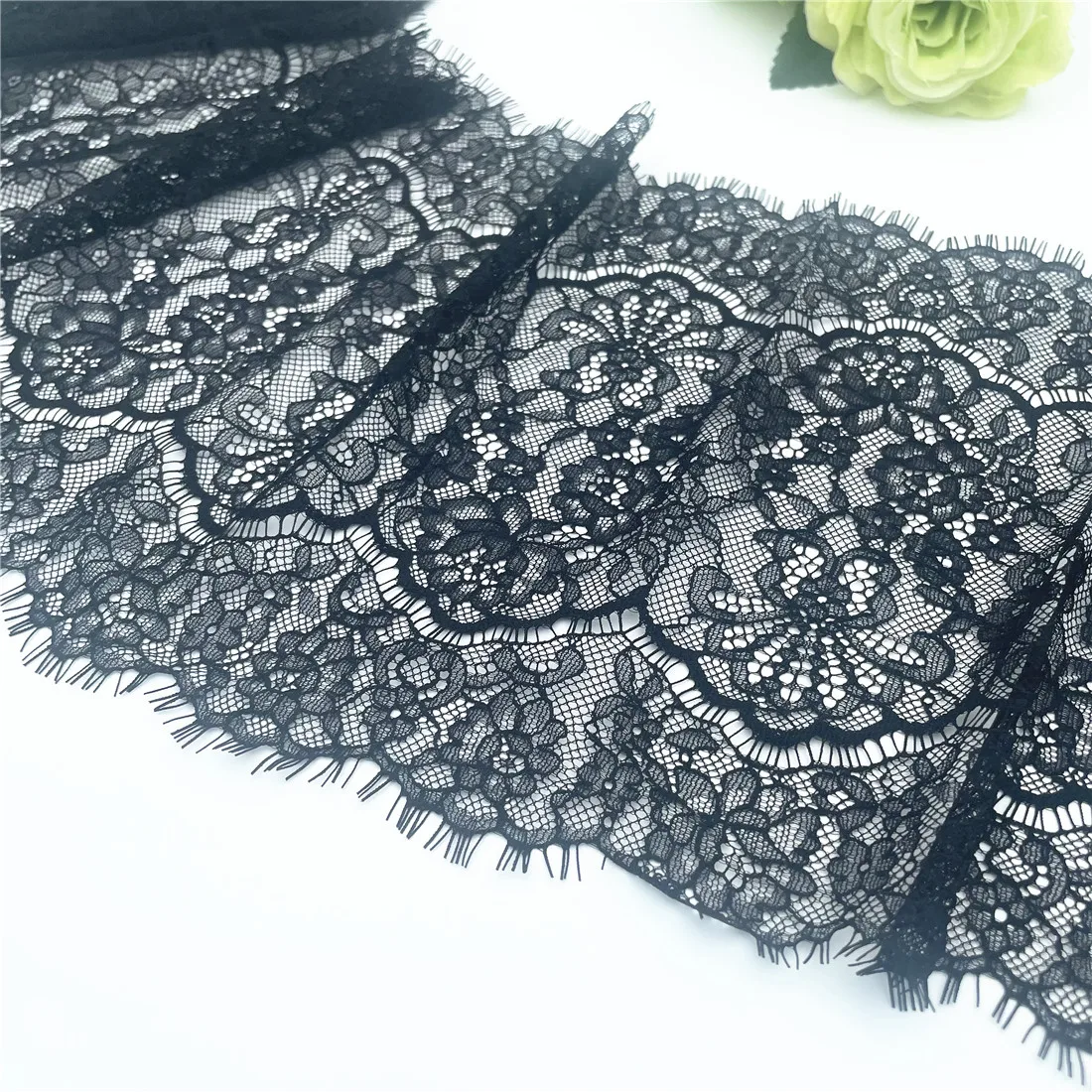 3y/lot Width 9 inch 23cm Black Eyelash Lace Trim Non-Elastic Lingerie Sewing Craft DIY Apparel Fabric Lace Garment Material 5