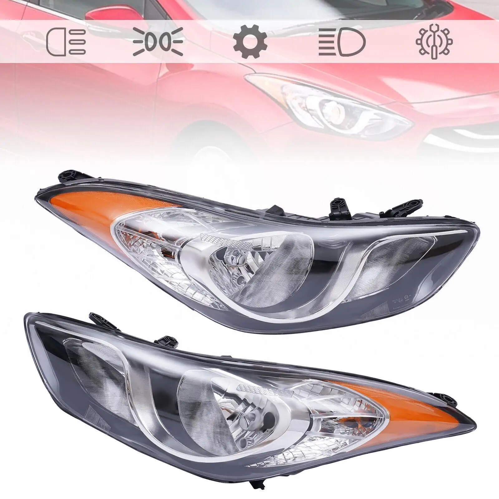 

Pair Set Halogen Headlight Headlamp Assembly For Hyundai Elantra 2011 2012 2013