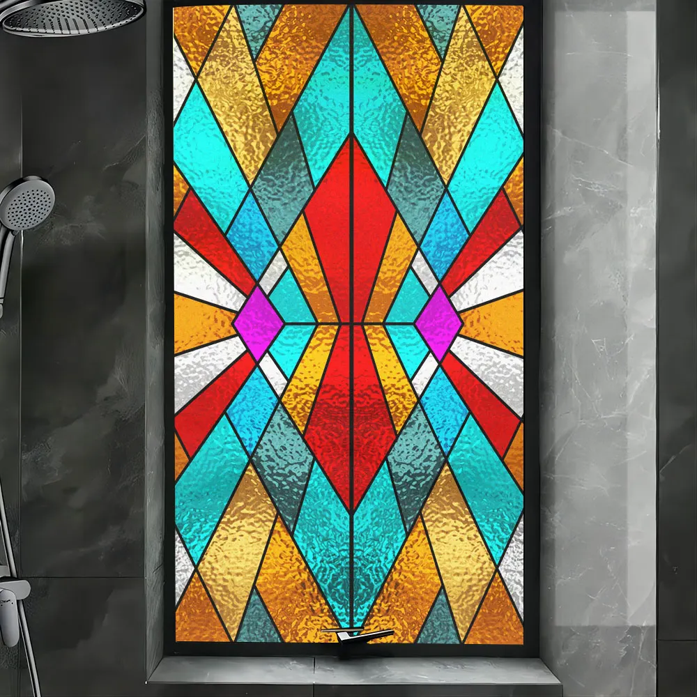 

rivacy Window Film Colourful Pattern Frosted Glass Window Stickers PVC Sun Blocking Glue-Free Static Adhesive Glass Door Film