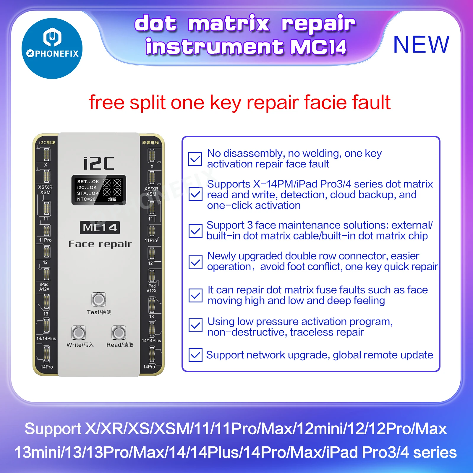 i2C MC14 Face ID Flex Cable No Sodering Disassembly for iPhone X-14 Pro Max Matrix Dot Projector Fault Detection Repair Tool Dot Matrix Repair Cable Mobile Phone Test Cable
