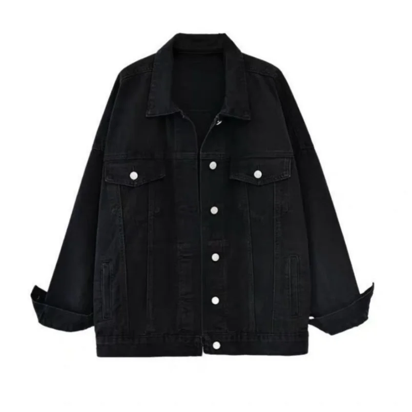 

Denim Woman Jacket Winter Oversize Jean Jacket Long Sleeve Turn-down Collar Female Outerwear Fall Loose Korean Fashion Howdfeo