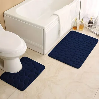 2PC embossed stone pattern toilet mat 1