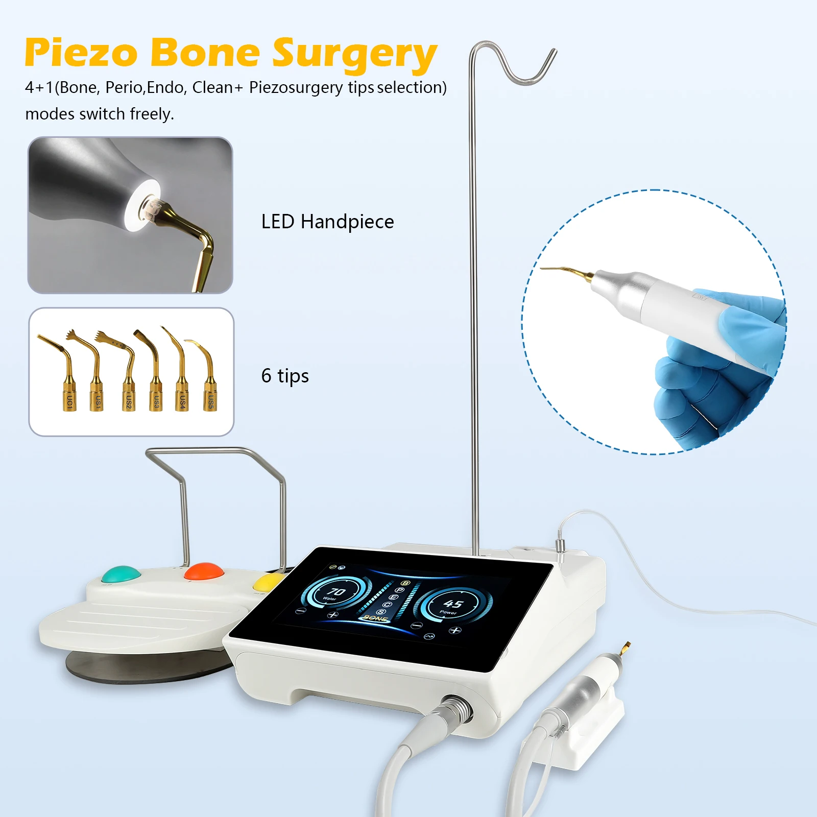 Dental Piezo Surgery SURGIC TOUCH Surgical Dril Piezosurgery Bone Cutter Device for Dental Implant, Periodontal & Endodontic