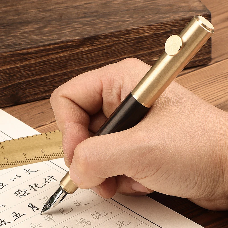 Vintage Brass Sandalwood Fountain Pen Portable Mini Pocket Business Office Writing Pens Student Art Calligraphy Stationery