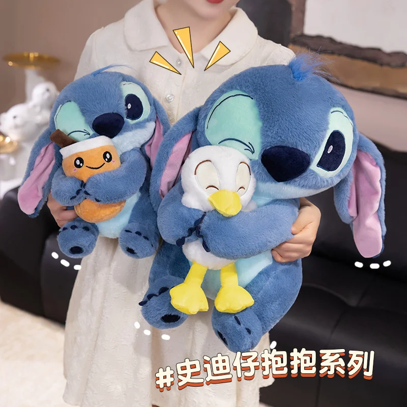 Cartoon  Big Size Lilo & Stitch Plush Toy Anime Lilo Stitch Hug Duck Plushies Stitch Hold Milk Tea Cup Stuffed Doll Pillow Gift