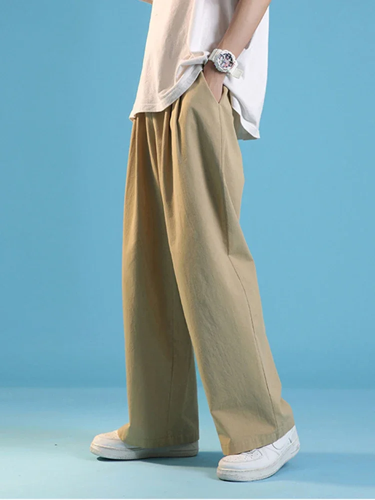 2023Men's Solid High Streetwear Pants Loose Straight Wide-leg Pant Japanese Jogging Trousers Casual Moletom Masculino Hip Hop