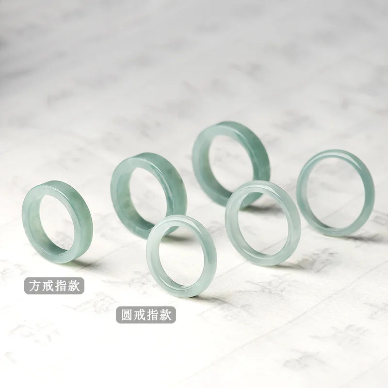 Natural Old Pit A Goods Jade Light Blue Water Ring For Men's Gifts Women's Couple Ring Ice Jadeite Square Jewelry