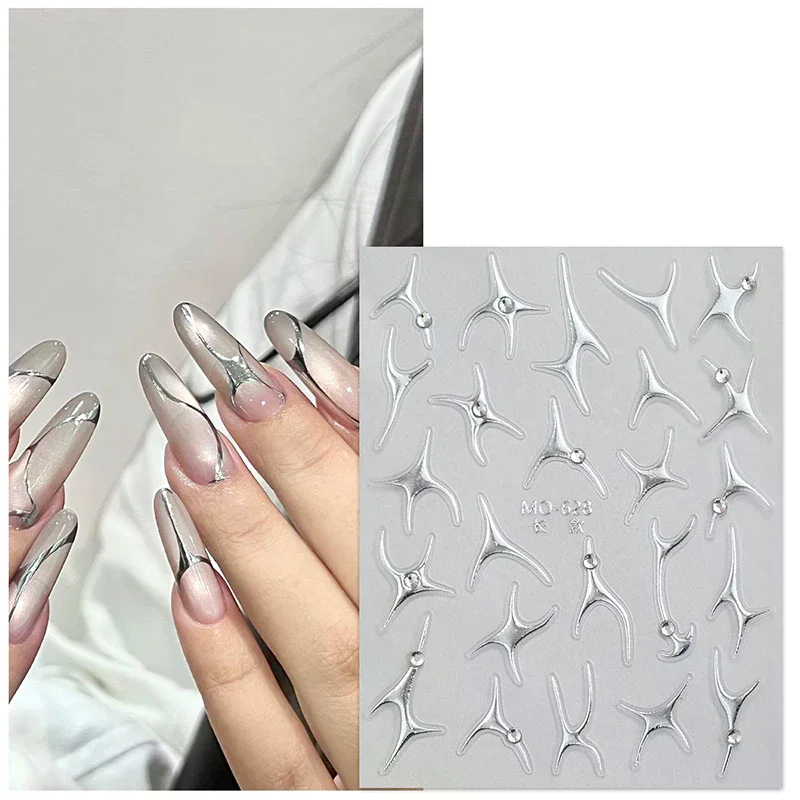 Irregular Bronzing Lines French Nail Art Stickers Silvery Graffiti Stripe Geometry Self-Adhesive Decals Sliders for DIY Manicure