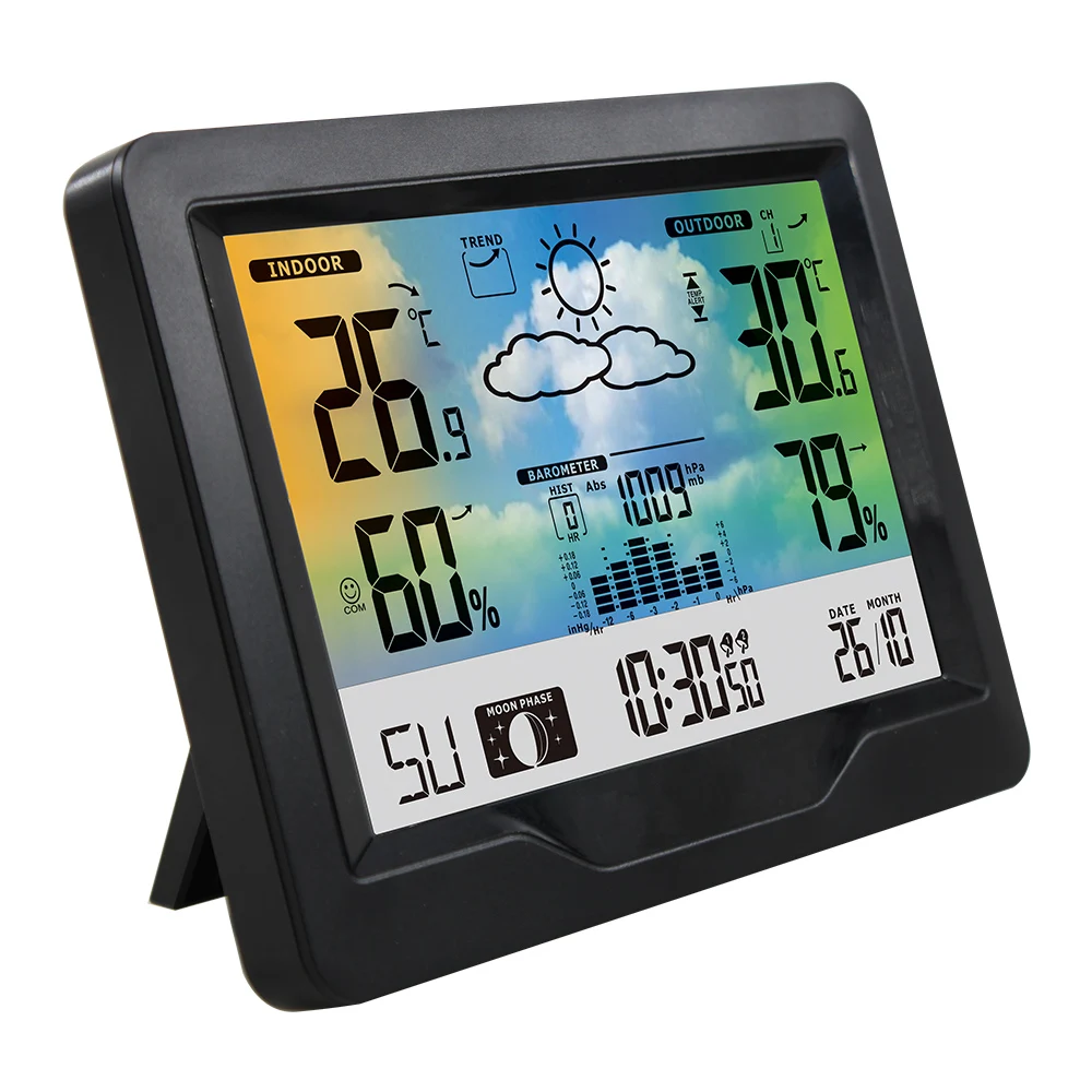 

Wireless Weather Station Alarm Clock Calendar Forecaster Thermometer Hygrometer with Sensor Indoor Outdoor Color Touch Screen