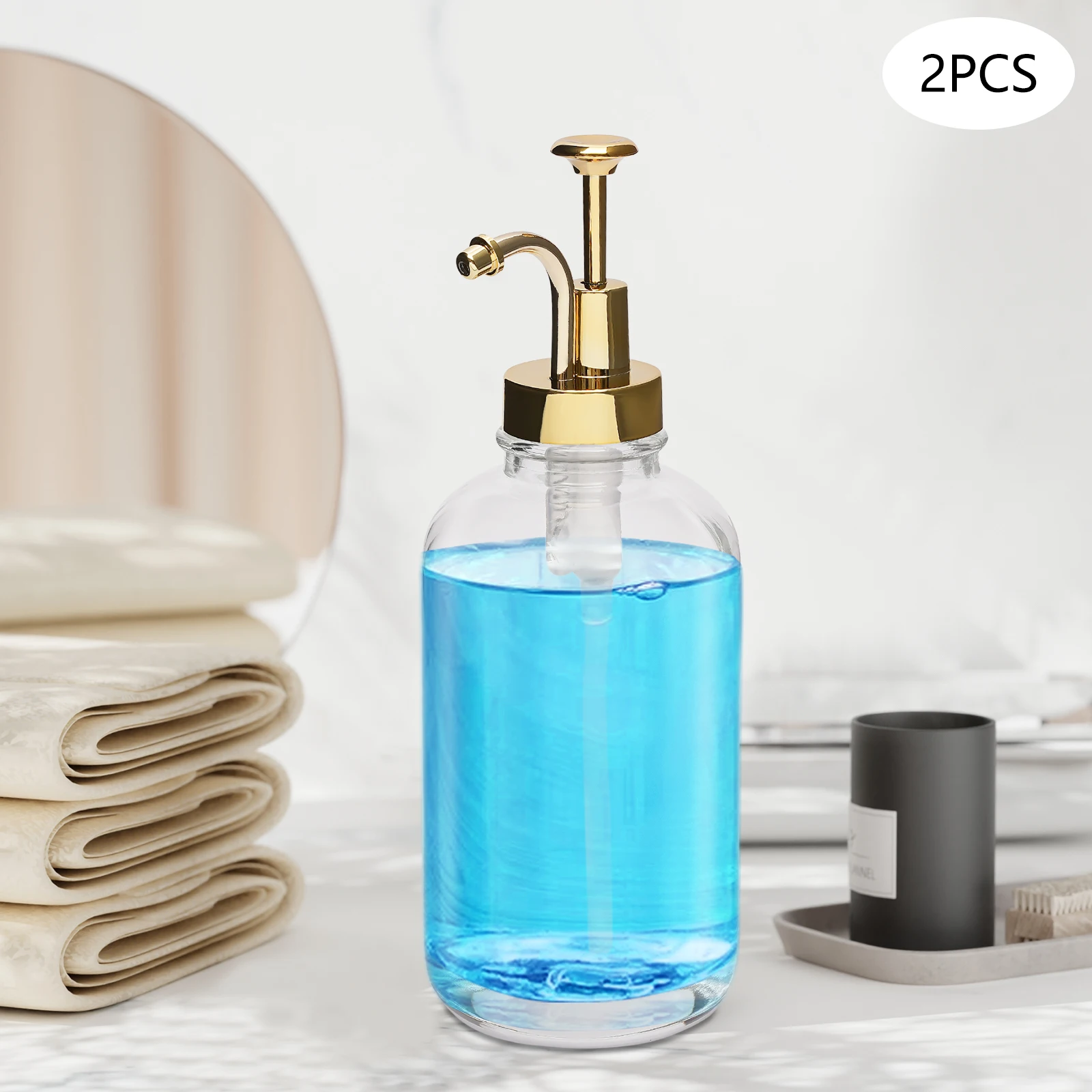 2 Stück 500ml Glas-Sirupspender - Transparente Pumpflasche Kompaktes Design für Kaffeebar Honig/Saft/Ahornsirup – Detail 3
