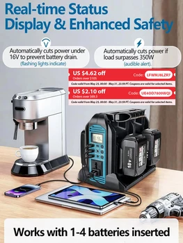 350W Power Inverter for Makita 18V Battery DC 18V to AC 110-120V/220-230V Pure Sine Wave Battery Inverter for Camping Emergency