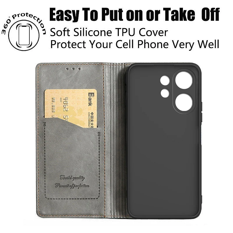 Leather Wallet Flip Case for Vivo V60 - Elegant Protective Phone Cover Pouch