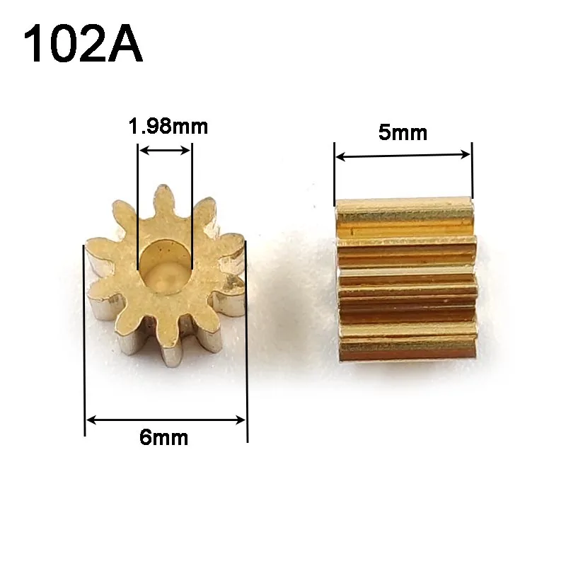 Motor Gear 10PCS 102A Copper Gear 0.5M 10 Teeth 2mm (1.95mm) Hole Toy Pinion Parts Metal Gears
