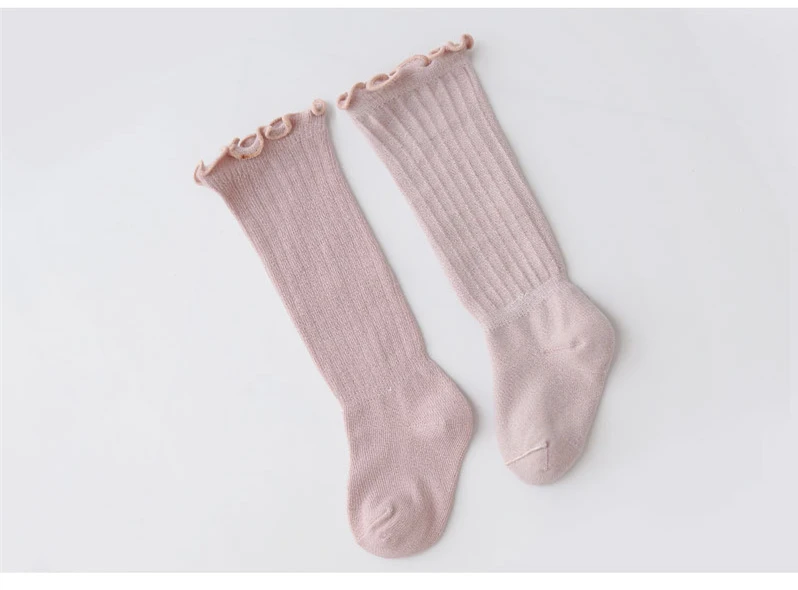 3 paare/los Babys ocken Jungen Mädchen kniehohe Kinder Rüschen feste Baumwolle lange Socken Säugling Neugeborene Sommer kinder Rüschen süße Socken – Detail 3