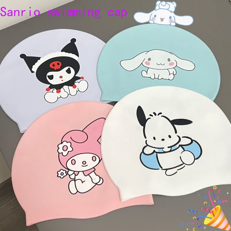 

Sanrio аниме Kuromi Плавательная шапочка Kawaii My Melody Cinnamoroll водонепроницаемые эластичные Мультяшные милые плотные шапочки для плавания для мужчин ...