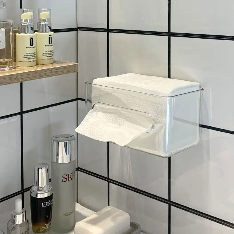 Acrylic Wall-mounted Tissue Box Transparent Paper Towel Storage Box Napkin Paper Box Toilet Punchfree Household Tissue Dispenser 3